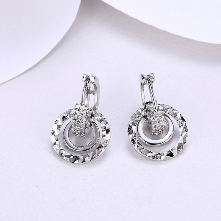 Austrian Crystal Hammered Design Circular Earrings Set in 18K White Gold ITALY Design Elsy Style Earring