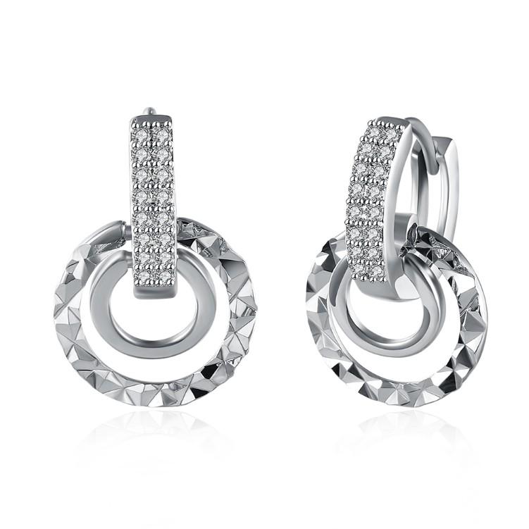 Austrian Crystal Hammered Design Circular Earrings Set in 18K White Gold ITALY Design Elsy Style Earring