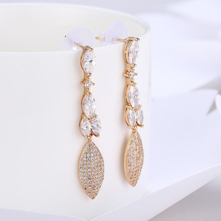 Austrian Crystal Micro-Pav'e Dangling Pear Shaped Earrings Set in 18K Gold ITALY Design Elsy Style Earring