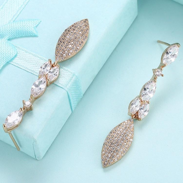 Austrian Crystal Micro-Pav'e Dangling Pear Shaped Earrings Set in 18K Gold ITALY Design Elsy Style Earring