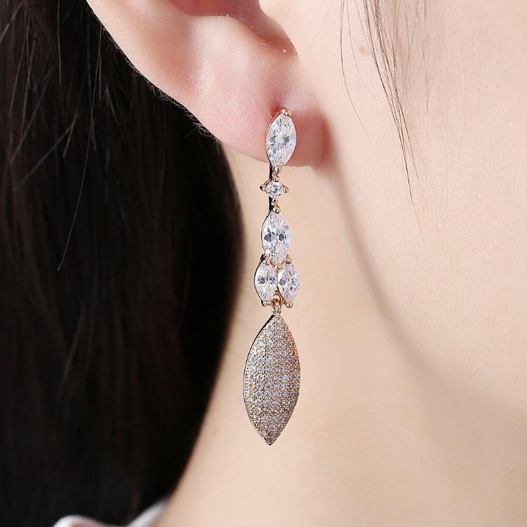 Austrian Crystal Micro-Pav'e Dangling Pear Shaped Earrings Set in 18K Gold ITALY Design Elsy Style Earring