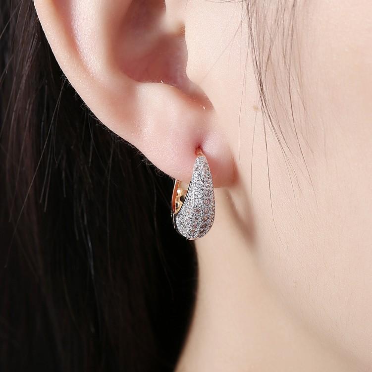 Austrian Crystal Micro-Pav'e Pear Shaped Teardrop Huggies Set in 18K Gold - 3 Finishes ITALY Design Elsy Style Earring