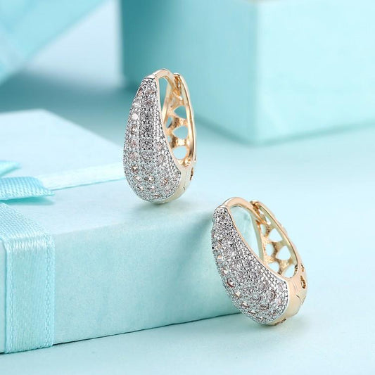 Austrian Crystal Micro-Pav'e Pear Shaped Teardrop Huggies Set in 18K Gold - 3 Finishes ITALY Design Elsy Style Earring