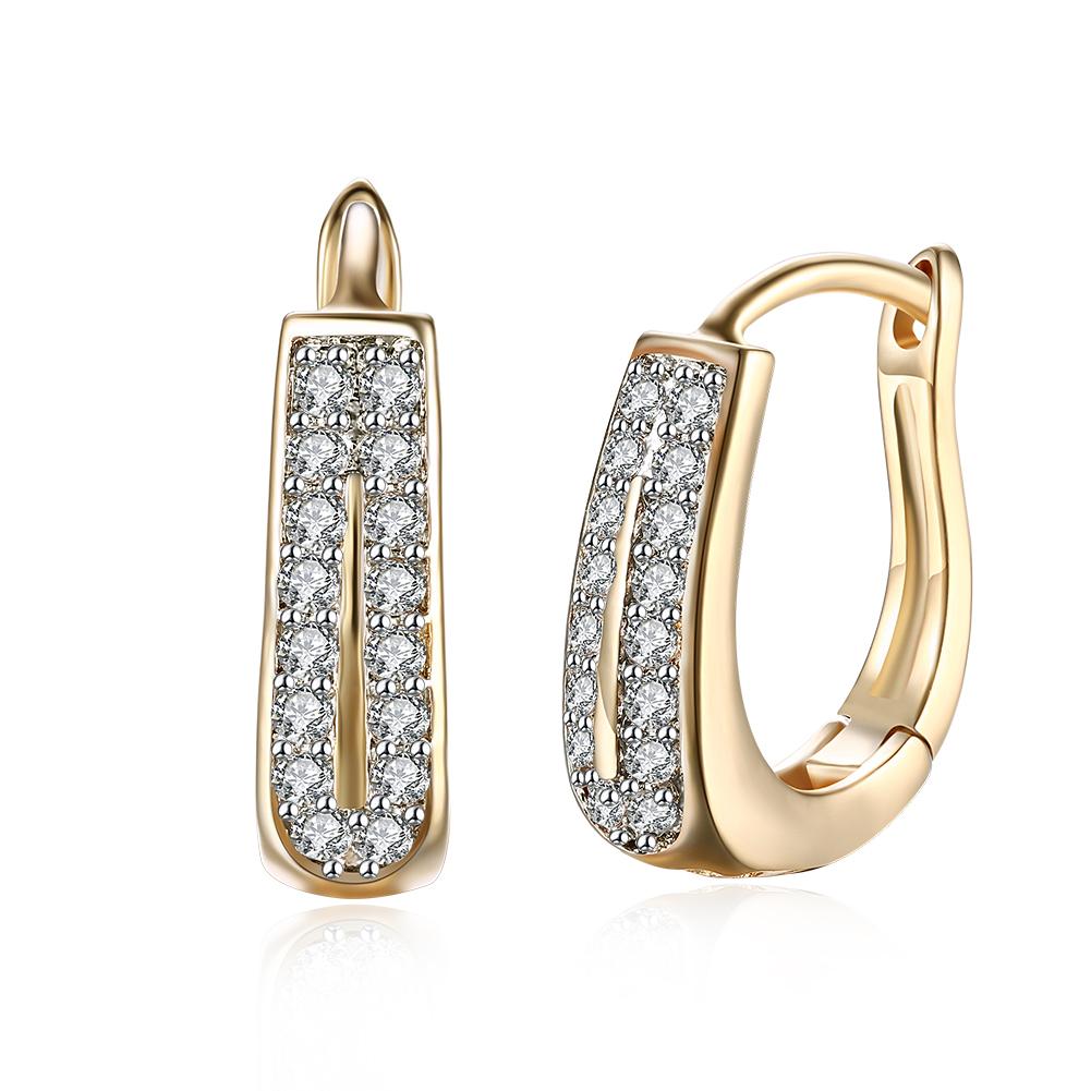 Austrian Crystal Micro Pav'e Two Lined Classic Huggies Set in 18K Gold ITALY Design Elsy Style Earring