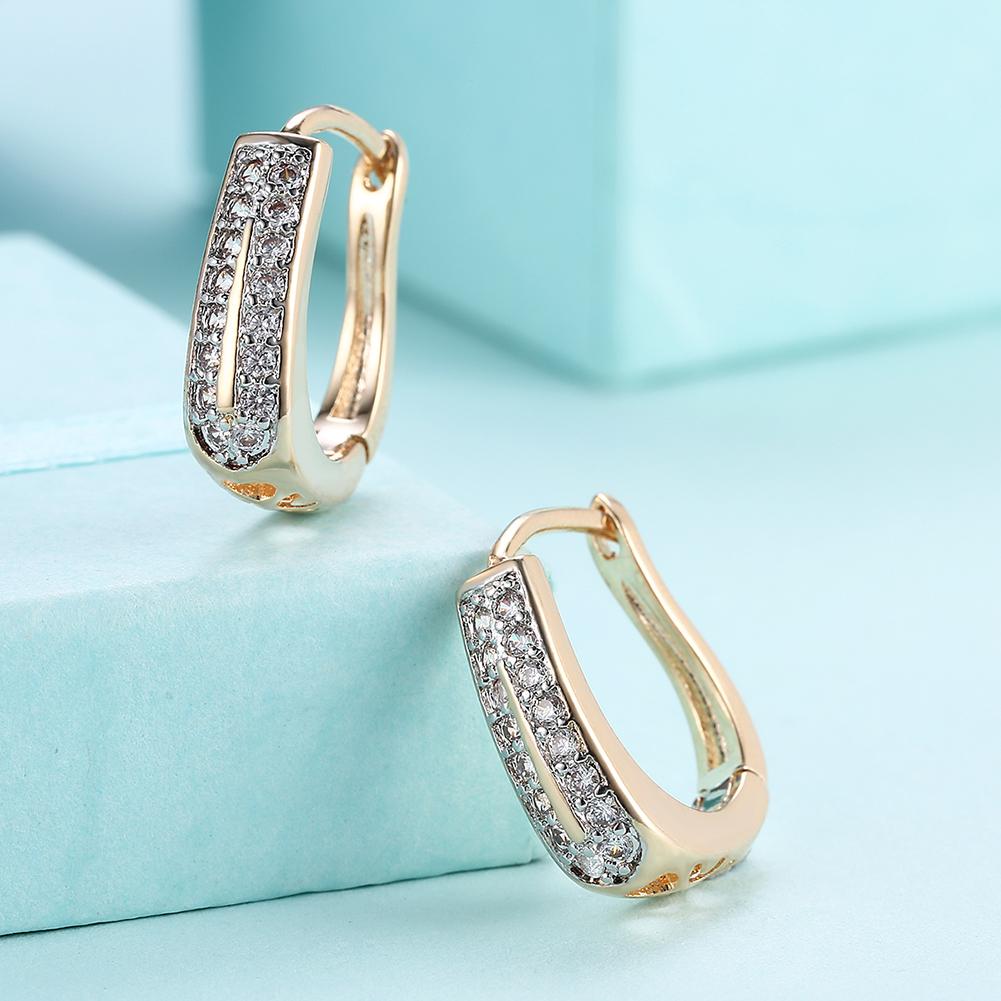 Austrian Crystal Micro Pav'e Two Lined Classic Huggies Set in 18K Gold ITALY Design Elsy Style Earring