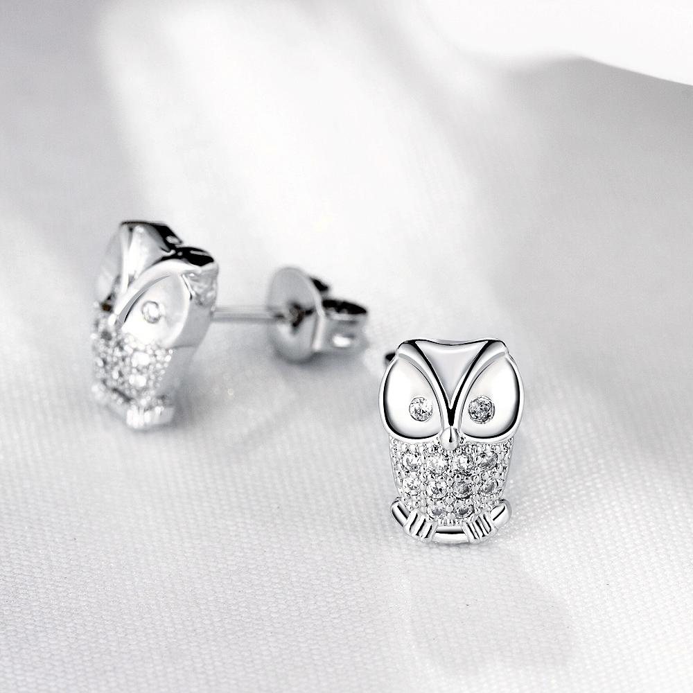 Austrian Elements Pav'e Owl Studs in 18K White Gold ITALY Design Elsy Style Earring