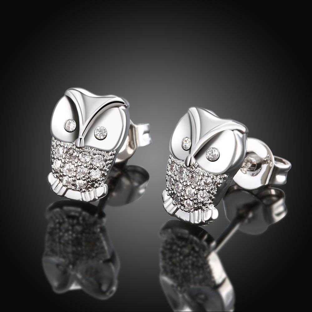 Austrian Elements Pav'e Owl Studs in 18K White Gold ITALY Design Elsy Style Earring