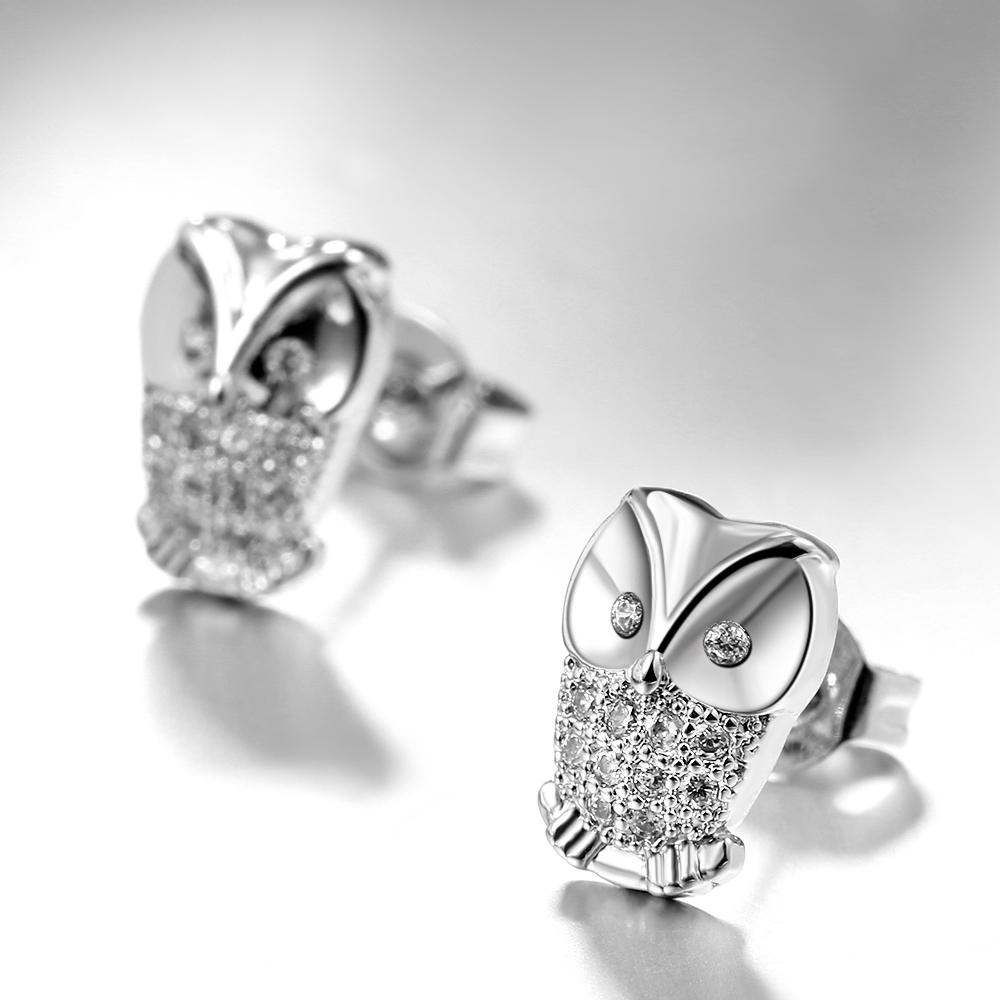 Austrian Elements Pav'e Owl Studs in 18K White Gold ITALY Design Elsy Style Earring