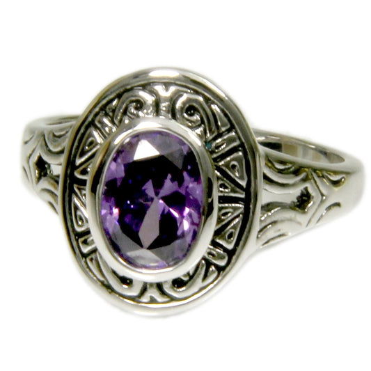 Aztec Design Bezel Set Amethyst Ring Elsy Style Ring