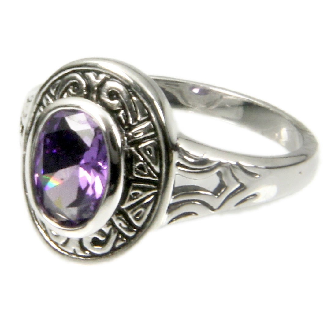 Aztec Design Bezel Set Amethyst Ring Elsy Style Ring