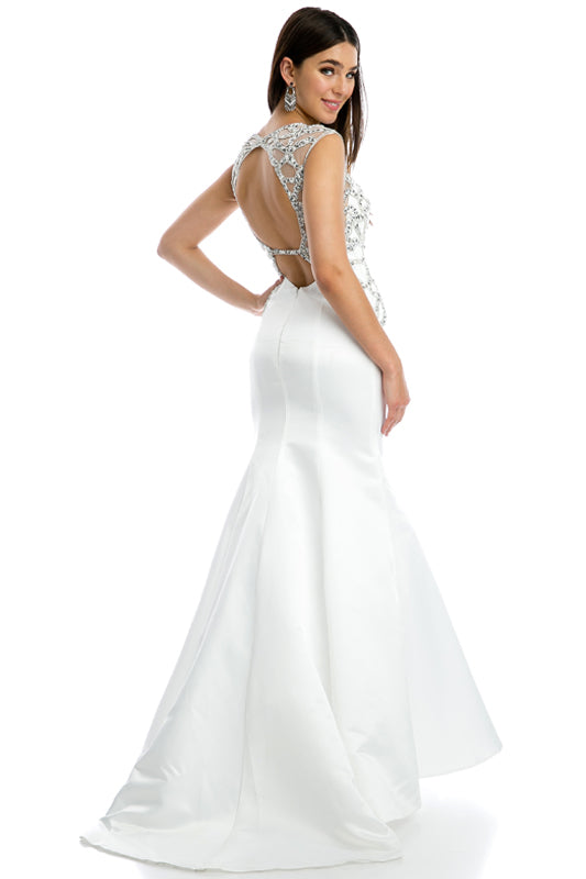 Beaded Top Open Back Mermaid Long Wedding Dress JT624W Elsy Style Wedding Dress