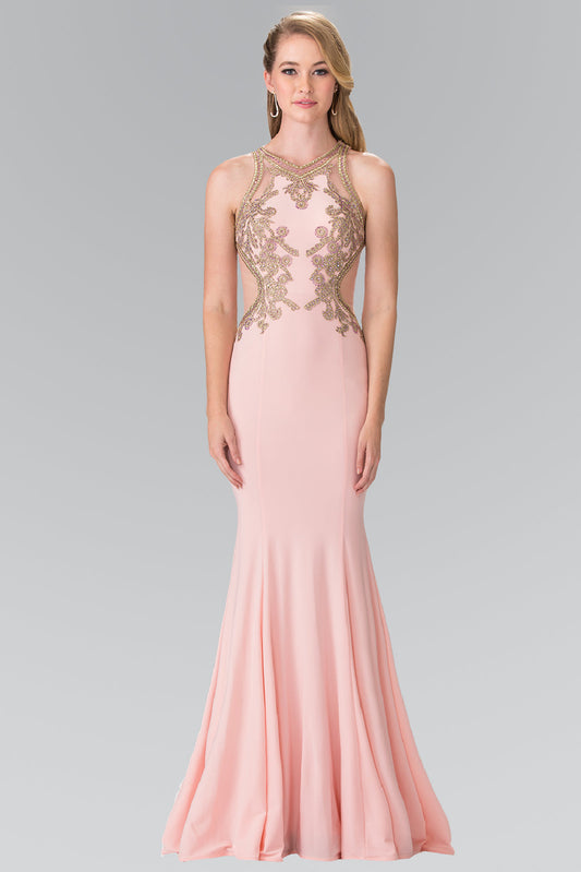 Beading and Embroidery Jersey Long Dress with Sheer Back GLGL2321 Elsy Style PROM