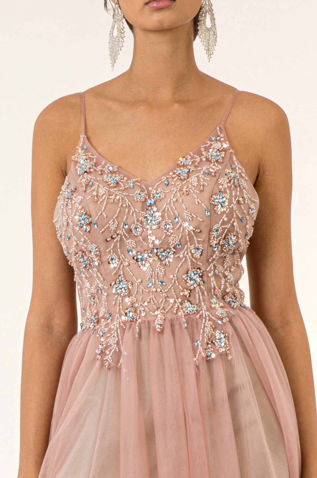 Beads Embellished Bodice V-Neck Mesh A-Line Prom Dress Sheer Back - Mask Not Included
 GLGL2983 Elsy Style GALA