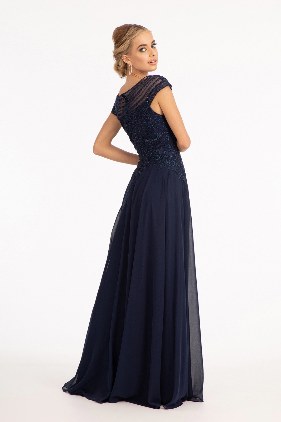 Beads Embellished Chiffon A-line Dress Cap Sleeves GLGL3065 Elsy Style MOTHER OF BRIDE