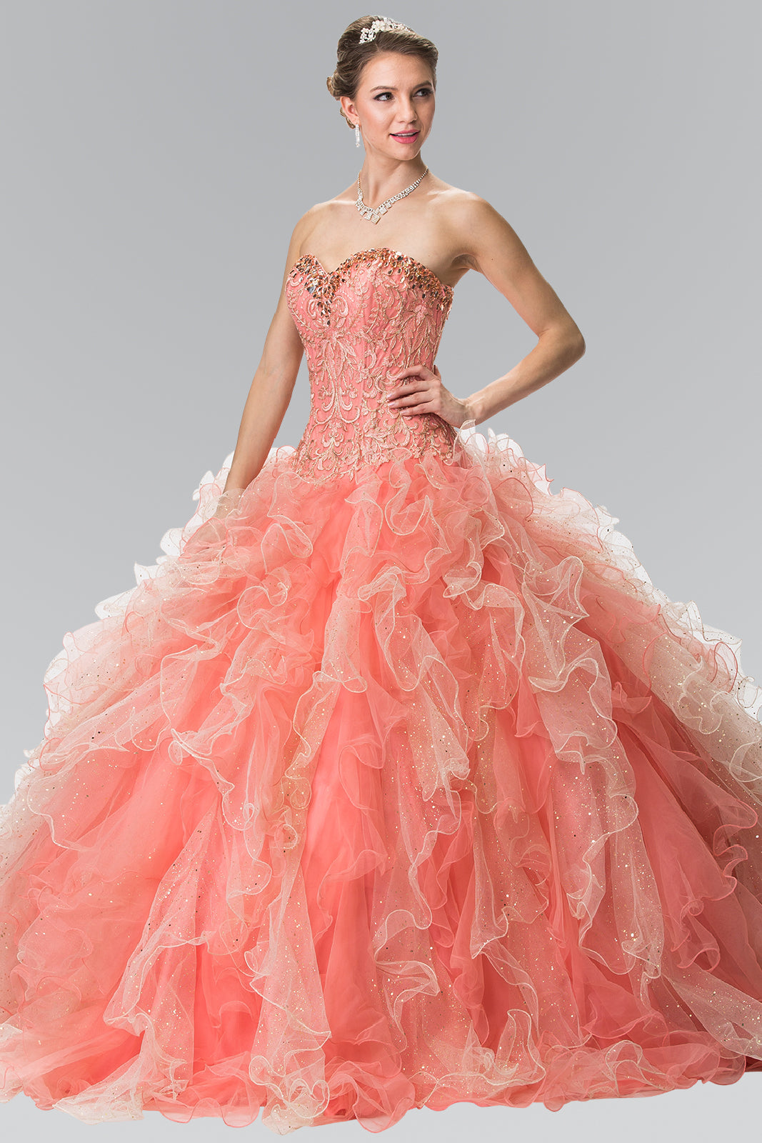 Beads Embellished Embroidery Tulle Quinceneara Dress with Bolero GLGL2210 Elsy Style QUINCEANERA