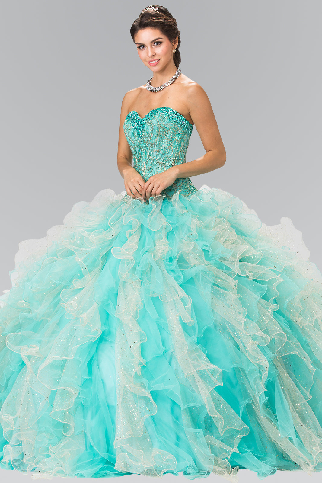 Beads Embellished Embroidery Tulle Quinceneara Dress with Bolero GLGL2210 Elsy Style QUINCEANERA