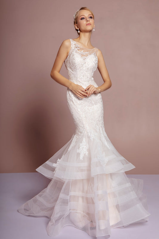 Beads Embellished Mermaid Layered Hem Wedding Gown GLGL2689 Elsy Style WEDDING GOWNS