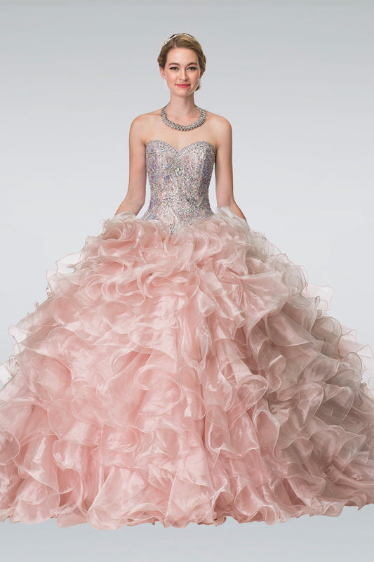 Beads Embellished Ruffled Organza Quinceanera Dress
 GLGL2209 Elsy Style QUINCEANERA