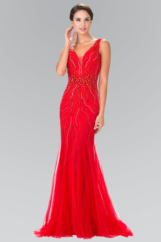 Beads Embellished V-neck Mermaid Long Dress GLGL2344 Elsy Style PROM