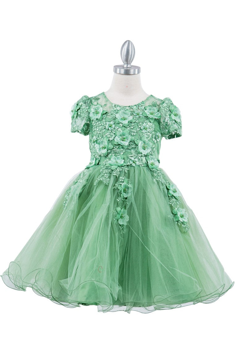 Beautiful 3D Flowers Applique Cap Sleeve Kids Dress CU9133 Elsy Style Kids Dress