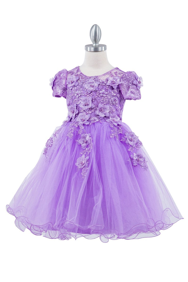 Beautiful 3D Flowers Applique Cap Sleeve Kids Dress CU9133 Elsy Style Kids Dress