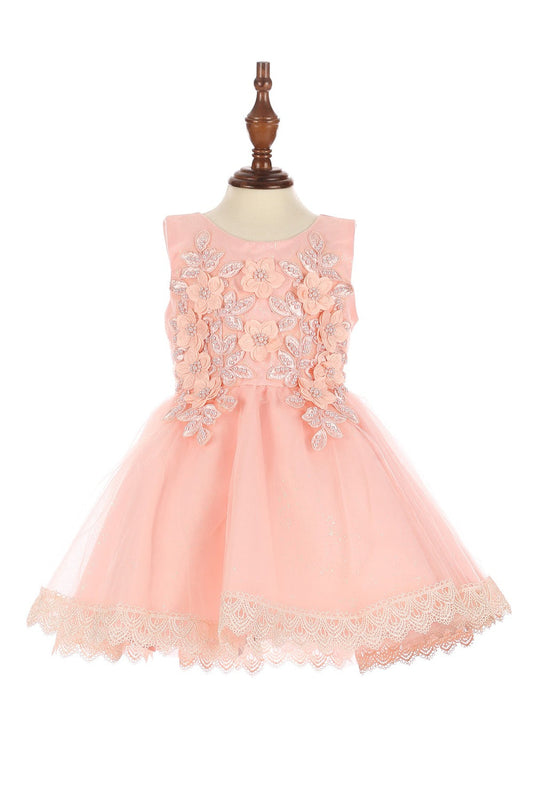 Beautiful Adorned With 3D Flowers Lace Tulle Skirt Kids Dress CU9126B Elsy Style Kids Dress