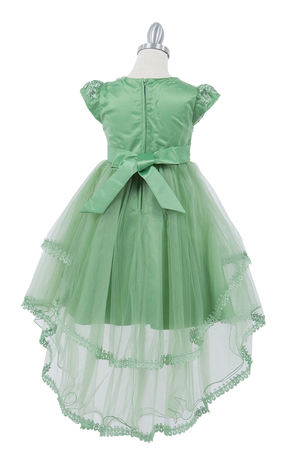 Beautiful Lace Decorated Sequin Lace Top Cap Sleeves Long Kids Dress CU9123 Elsy Style Kids Dress