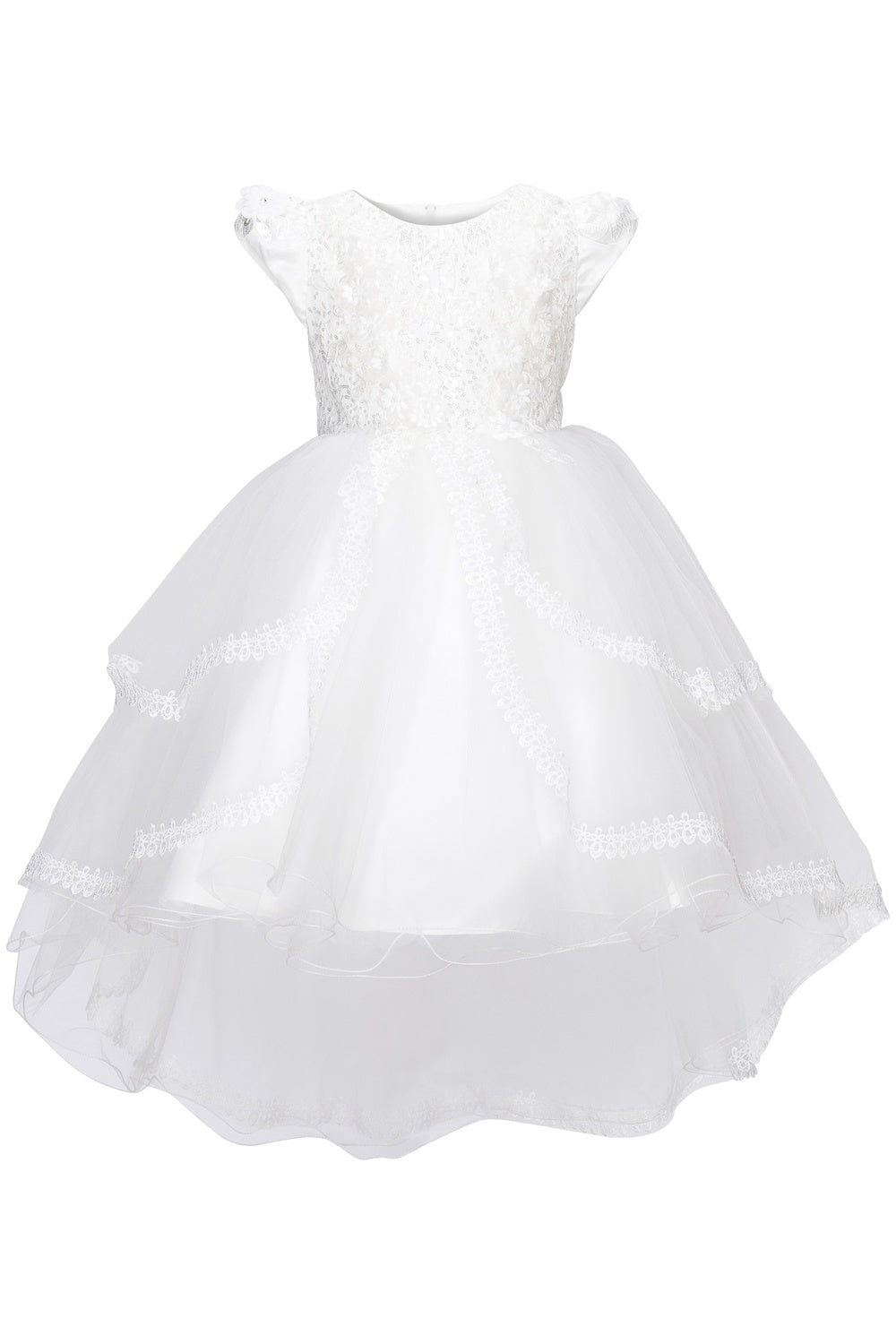 Beautiful Lace Decorated Sequin Lace Top Cap Sleeves Long Kids Dress CU9123 Elsy Style Kids Dress