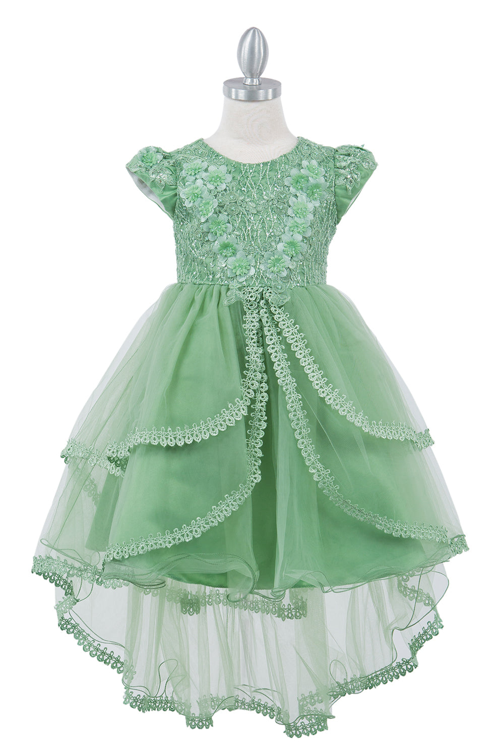 Beautiful Lace Decorated Sequin Lace Top Cap Sleeves Long Kids Dress CU9123 Elsy Style Kids Dress