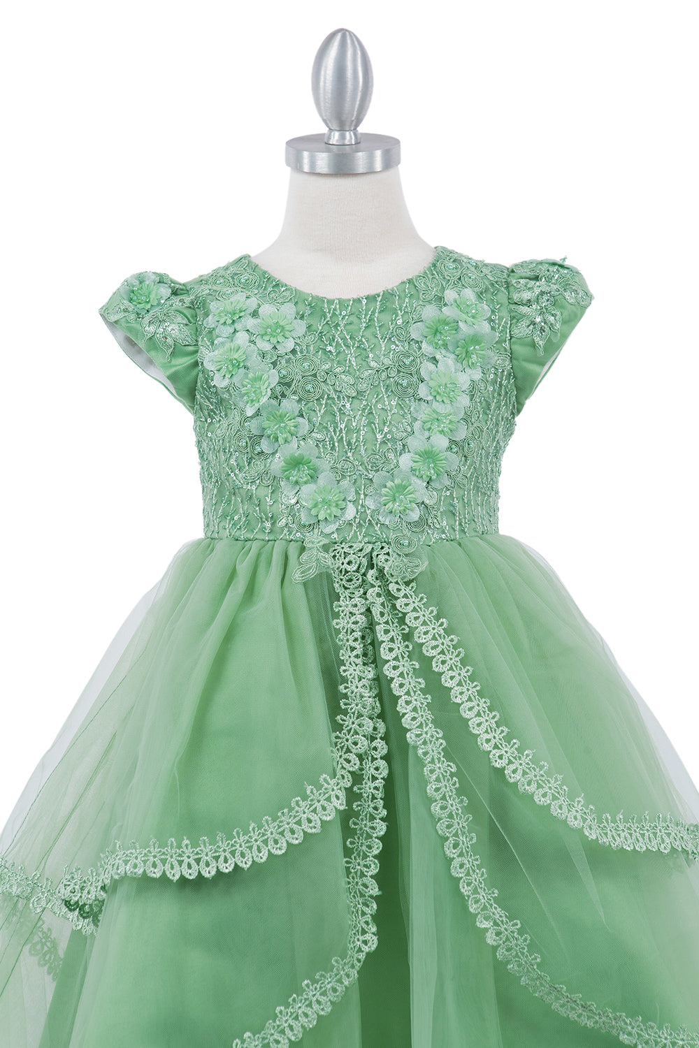 Beautiful Lace Decorated Sequin Lace Top Cap Sleeves Long Kids Dress CU9123 Elsy Style Kids Dress