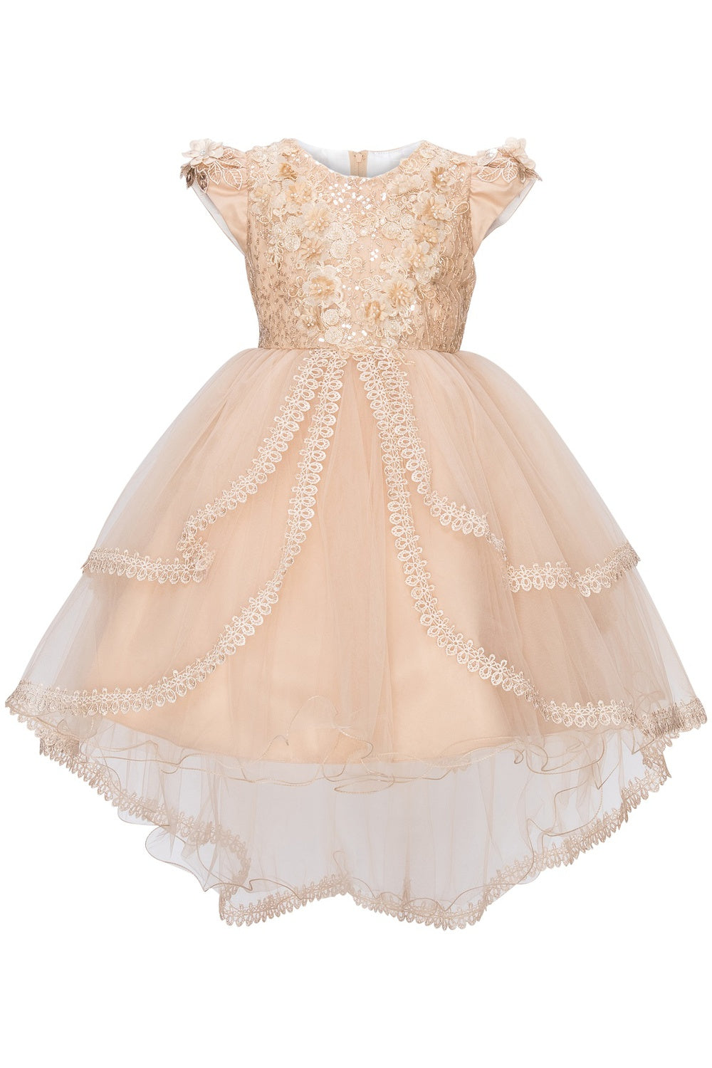 Beautiful Lace Decorated Sequin Lace Top Cap Sleeves Long Kids Dress CU9123 Elsy Style Kids Dress