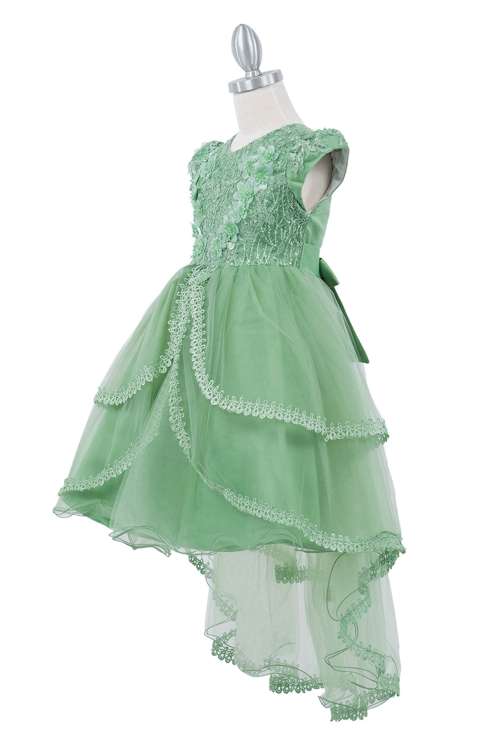 Beautiful Lace Decorated Sequin Lace Top Cap Sleeves Long Kids Dress CU9123 Elsy Style Kids Dress