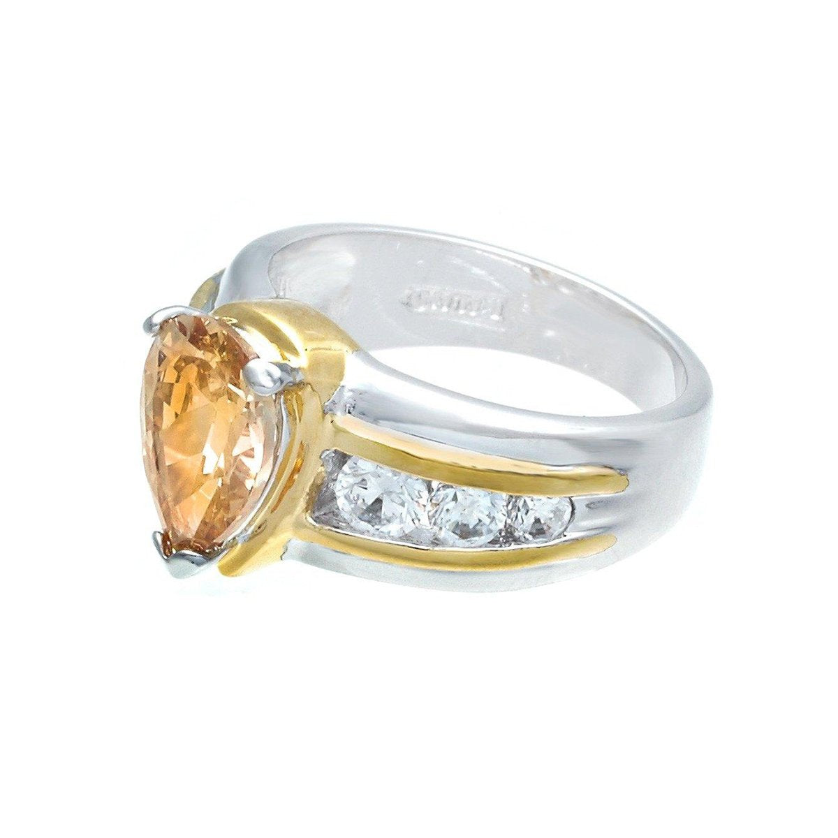 Beautiful Pear Shape Champagne Side Stones Contemporary Setting Ring Elsy Style Ring