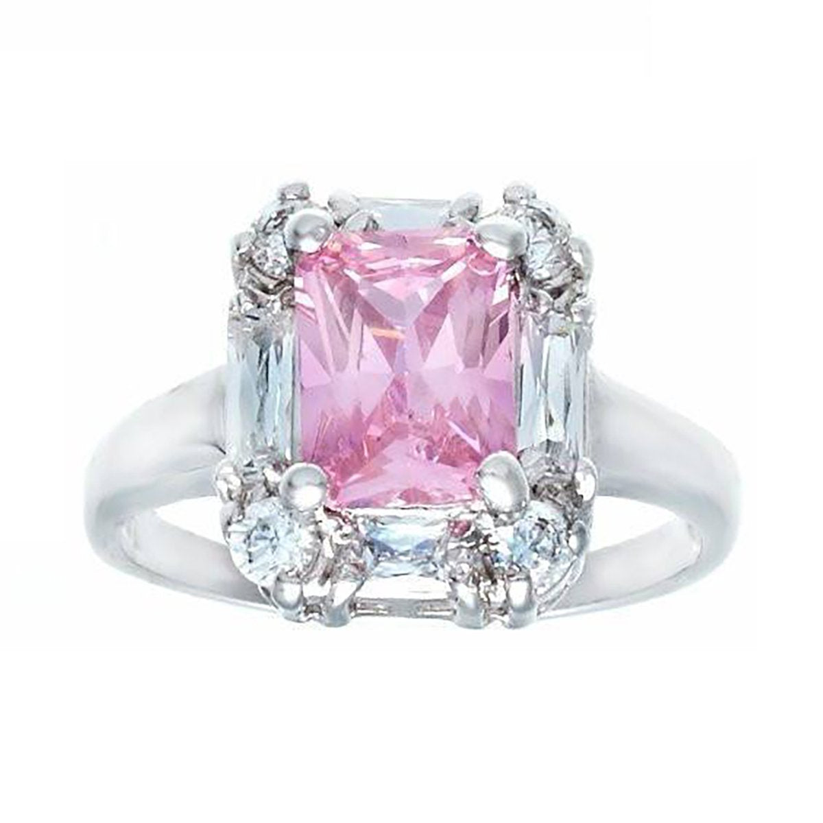 Beautiful Polished Emerald Cut Pink Stone Baguette Ring Elsy Style Ring