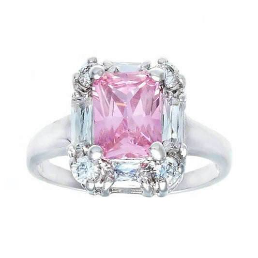 Beautiful Polished Emerald Cut Pink Stone Baguette Ring Elsy Style Ring