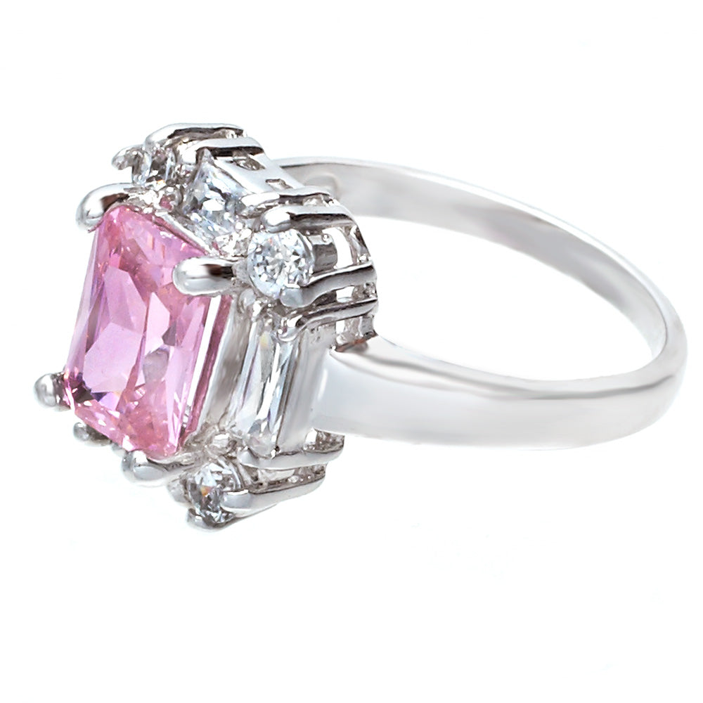 Beautiful Polished Emerald Cut Pink Stone Baguette Ring Elsy Style Ring