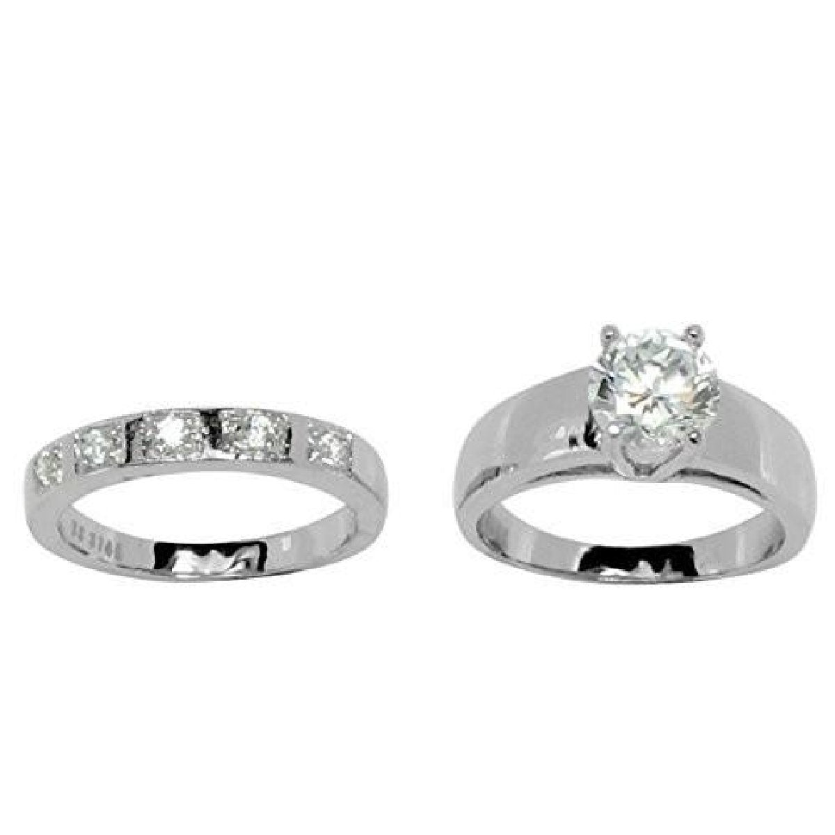 Beautiful Two-Piece Wedding Set 5 CZ Stone Band Ring Elsy Style Ring