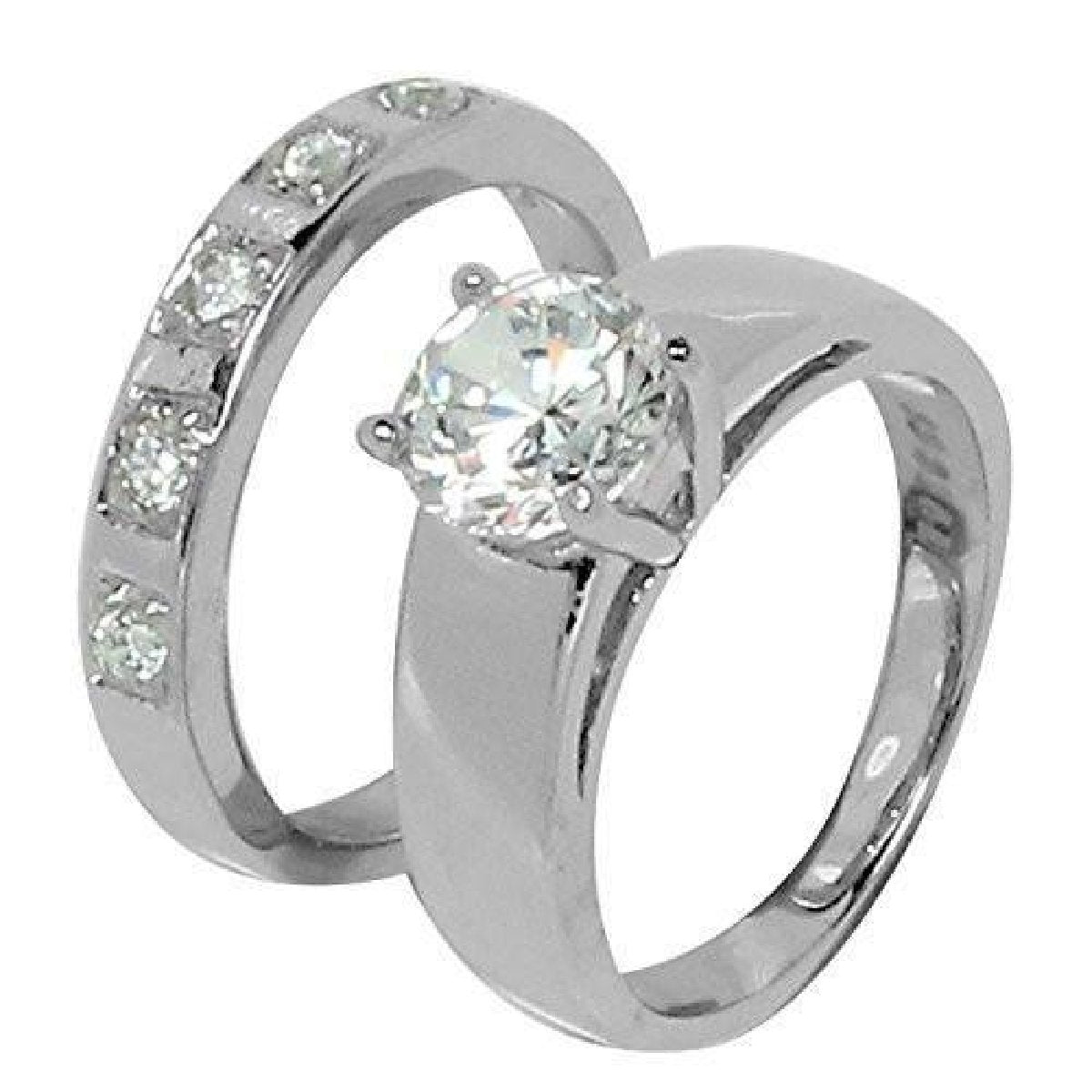 Beautiful Two-Piece Wedding Set 5 CZ Stone Band Ring Elsy Style Ring