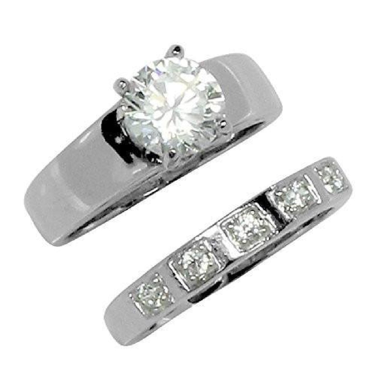 Beautiful Two-Piece Wedding Set 5 CZ Stone Band Ring Elsy Style Ring