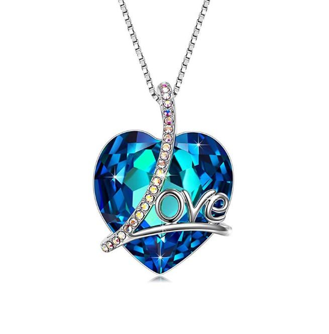 Bermuda Blue  Heart Shaped  Elements Lining Necklace Elsy Style Necklace