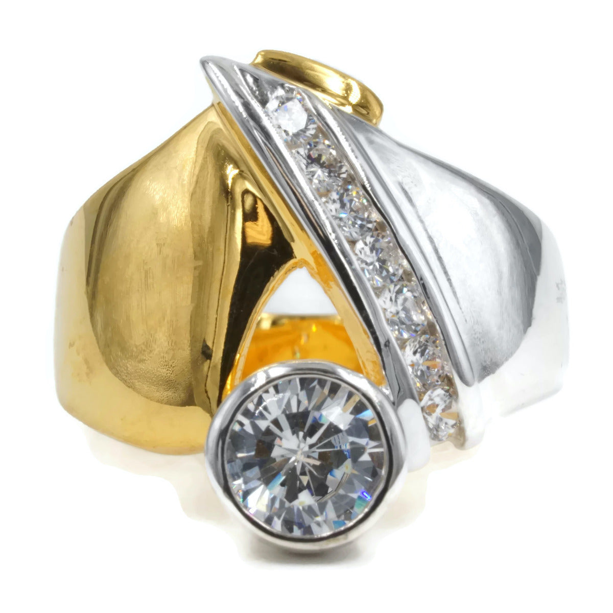 Bezel Set Cubic Zirconia Wrap Ring in Contemporary Two Tone Setting Elsy Style Ring