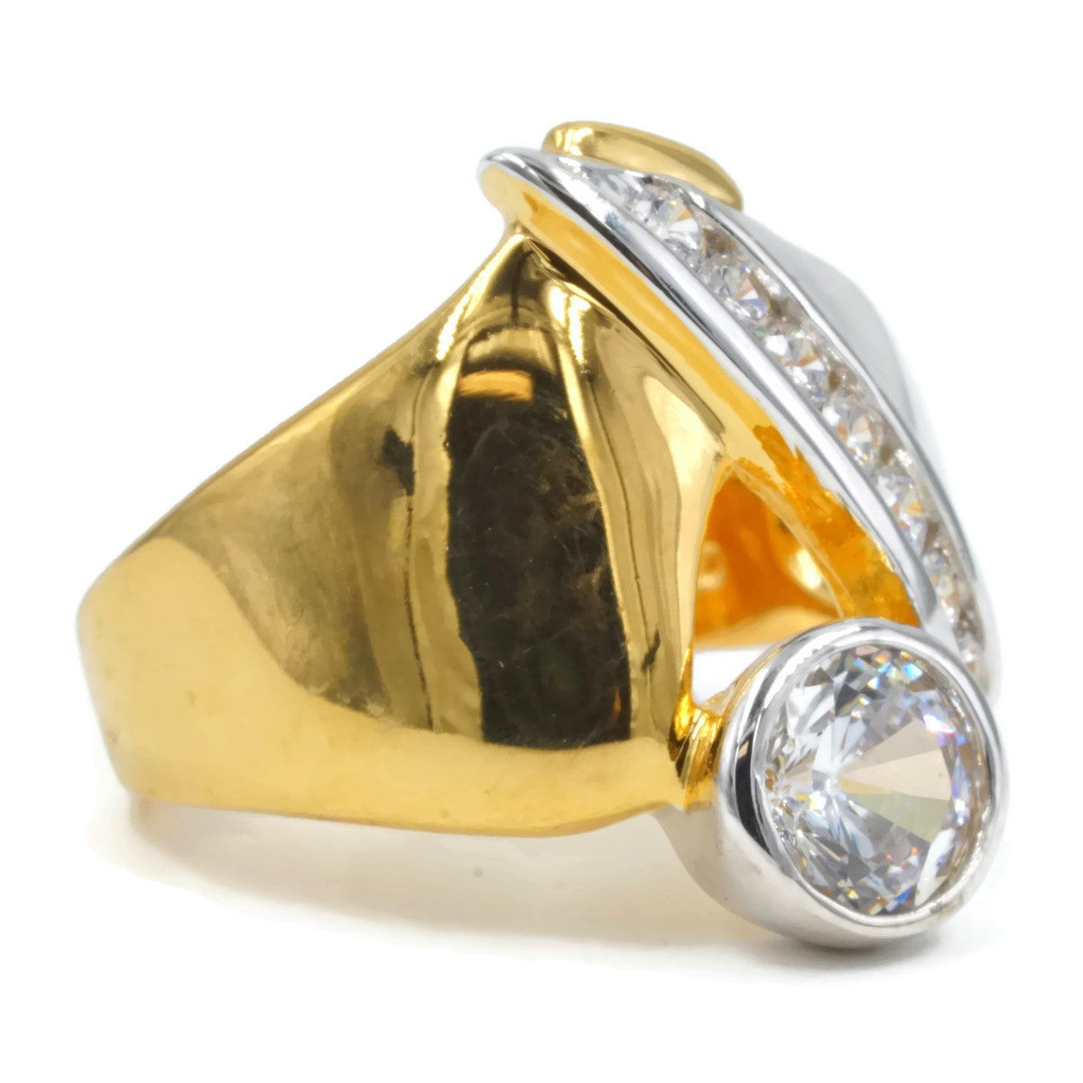 Bezel Set Cubic Zirconia Wrap Ring in Contemporary Two Tone Setting Elsy Style Ring