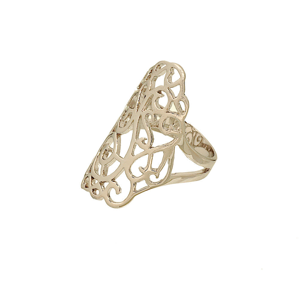 Big Openwork Scrolls Polished Rhodium Fashion Ring Elsy Style Ring