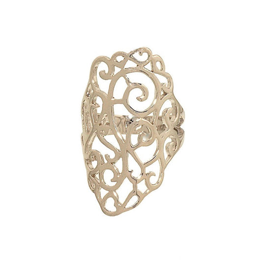 Big Openwork Scrolls Polished Rhodium Fashion Ring Elsy Style Ring