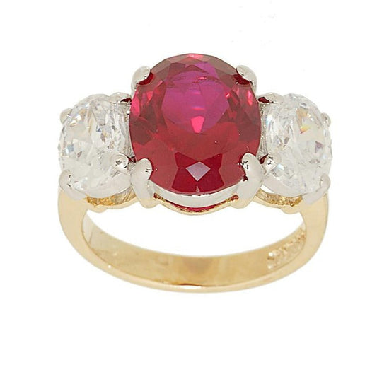 Big Three Stone Ring Oval Cut Synthetic Ruby Ring Elsy Style Ring