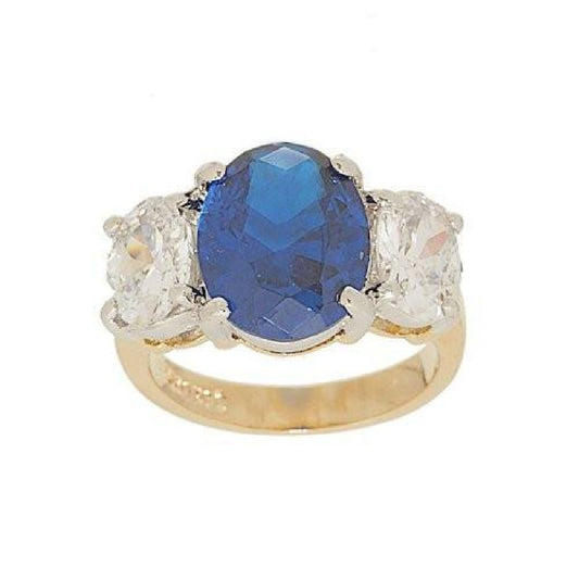 Big Three Stone Ring Oval Cut Synthetic Sapphire Ring Elsy Style Ring