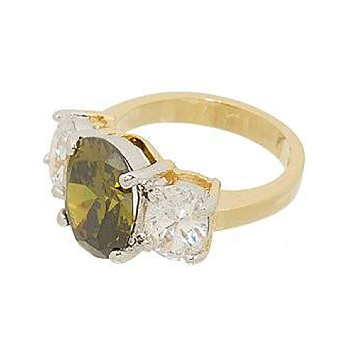 Big Three Stone Ring in Oval Cut Olivine Cubic Zirconia Elsy Style Ring