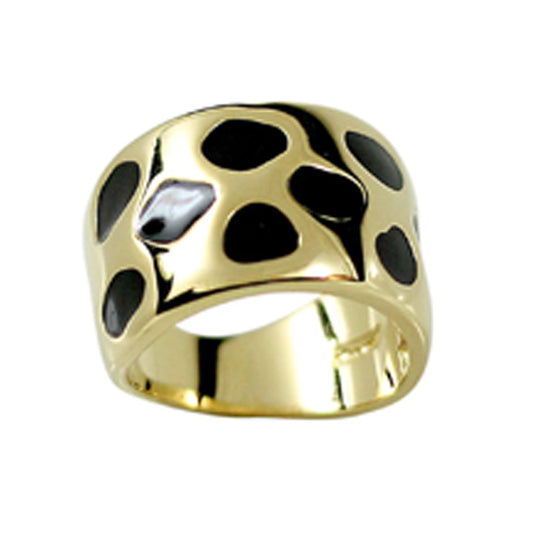 Black Gold Animal Print Wide Band Gold Black Accent Ring Elsy Style Ring