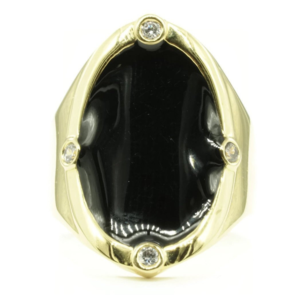 Black Gold Cigar Band Inspired Ring Clear Stones Elsy Style Ring