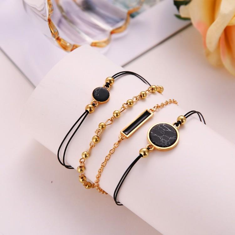 Black Lapis Marble Geometric 4 Piece Bracelet Set Elsy Style Bracelet